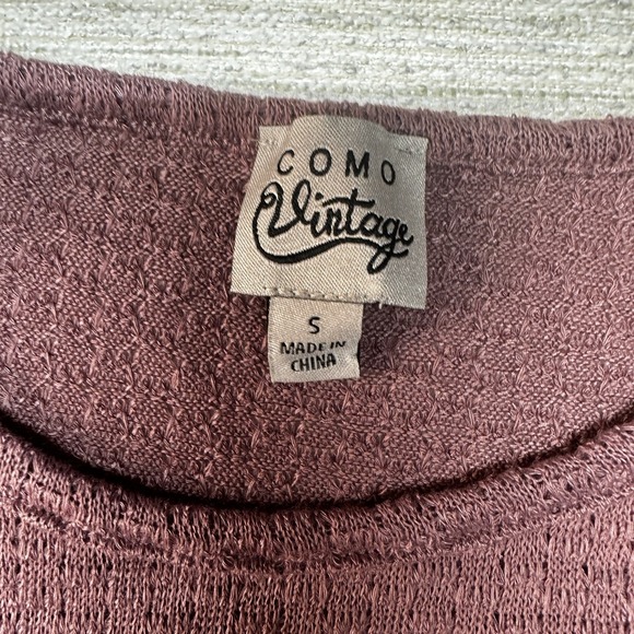 COMO Vintage Crimson Ruffle Short Sleeve Blouse Size Small Stretch Crochet Lace - Picture 3 of 10